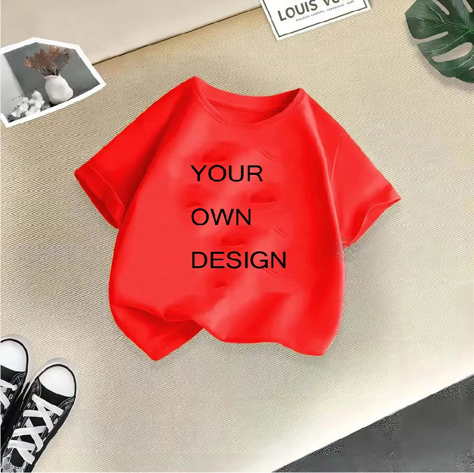 Customized Your Name Print  T shirt Boys Girls Your Own Design DIY Photo Kids Clothes 2024 EU Size Summer Cotton Tops Tee
